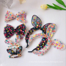 Yarn Rainbow Dot Rabbit Bunny Eears Headband Fashion Hair Accessories Korean Handmade Hairband Sweet for Women Girl Gift Party